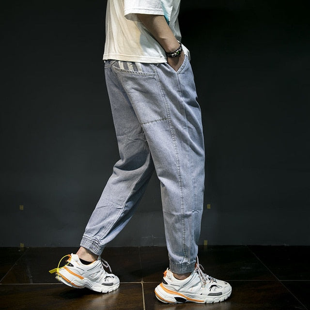 Hip Hop Streetwear Harem Jeans Pants Men Loose Joggers Denim Casual Sweatpants Korea Ankle length Trousers