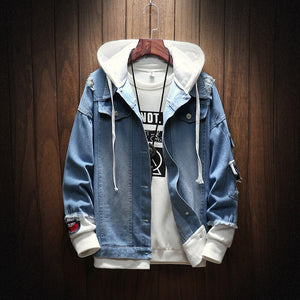 Men Jean Jackets New  Light Blue Denim Jackets Coats High Quality Men Cotton Slim Denim Coats Mens Casual Jean Coats