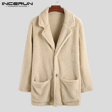 Load image into Gallery viewer, INCERUN Fashion Faux Fleece Men Coats Solid Outerwear Plush Pockets 2019 Long Sleeve Fluffy Overcoat Streetwear Men Jackets 5XL