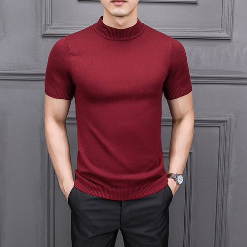 MRMT 2019 Brand New Autumn Men's Sweater Pure Color Semi-high Collar Knitting for Male Half-sleeved Sweaters Tops