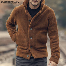 Load image into Gallery viewer, INCERUN Men Fleece Jackets Coats Streetwear Long Sleeve Solid Lapel Outerwear Button Up Fluffy Fashion Winter Plush Overcoats 7