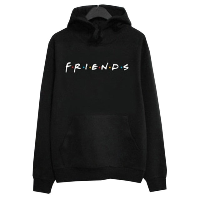 Women Friends Hoodies Harajuku Letters Print Pocket Warm Thicken Pullovers Hip Hop Loose Solid Female Sweatshirts