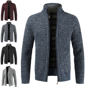 New Autumn and Winter Men's Thick Cardigan Sweater Slim Mens turndown collar Solid color Knit Shirt Jacket