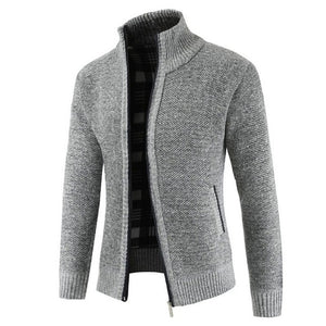 New Autumn and Winter Men's Thick Cardigan Sweater Slim Mens turndown collar Solid color Knit Shirt Jacket