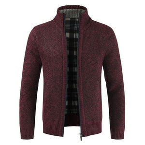 New Autumn and Winter Men's Thick Cardigan Sweater Slim Mens turndown collar Solid color Knit Shirt Jacket