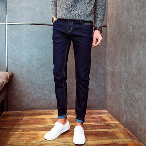 Hot 2020 autumn winter Casual thicken thermal Fleece thermal men's add wool Denim teenagers stretch pencil pants hot men's jeans