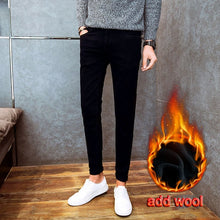 Load image into Gallery viewer, Hot 2020 autumn winter Casual thicken thermal Fleece thermal men&#39;s add wool Denim teenagers stretch pencil pants hot men&#39;s jeans