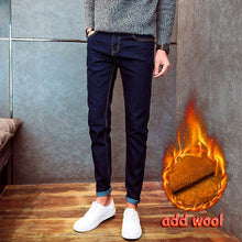 Load image into Gallery viewer, Hot 2020 autumn winter Casual thicken thermal Fleece thermal men&#39;s add wool Denim teenagers stretch pencil pants hot men&#39;s jeans