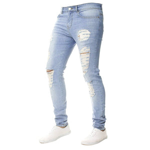 Spring Mens Jeans Pants Hip Hop Denim Ripped Skinny Distressed Jeans Casual Slim Solid Hole Pencil Trousers Male Streetwear