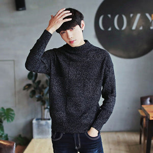 2018 Men's sweater Pure color semi-high-collar sweater Youth fashion plaid sweater  men turtleneck sweater