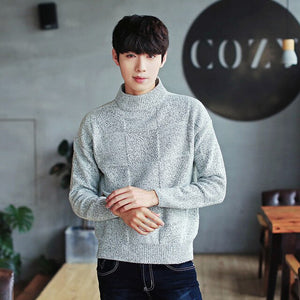 2018 Men's sweater Pure color semi-high-collar sweater Youth fashion plaid sweater  men turtleneck sweater