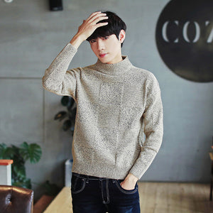 2018 Men's sweater Pure color semi-high-collar sweater Youth fashion plaid sweater  men turtleneck sweater