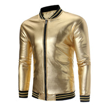 Load image into Gallery viewer, KH New Arrival Gold Bomber Jacket Coat Nightclub Shiny Hip Hop Casual Overcoat Fashion Slim Fit Zipper Baseball Jacket