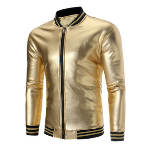 KH New Arrival Gold Bomber Jacket Coat Nightclub Shiny Hip Hop Casual Overcoat Fashion Slim Fit Zipper Baseball Jacket