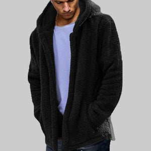 Hirigin Mens Coat Autumn Winter Casual Loose Double-Sided Plush Hoodie Fluffy Fleece Fur Jacket Hoodies Coat Outerwear Dropship