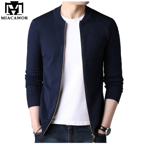 MIACAWOR Sweater Men Cardigan Blusa de frio Masculino Solid Casual Knitwear Sweater Slim Fit Zipper Sweater Pull Homme Y061