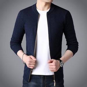 MIACAWOR Sweater Men Cardigan Blusa de frio Masculino Solid Casual Knitwear Sweater Slim Fit Zipper Sweater Pull Homme Y061